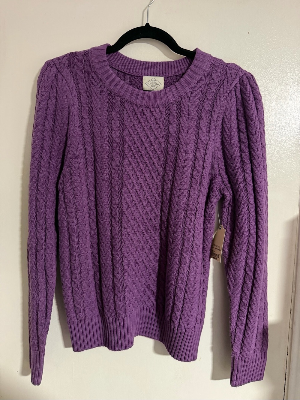 NWT St. John's Bay Purple Cable Knit Crewneck Sweater Medium